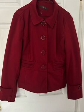 4/$100 Jessica Women's Deep Red Wool-Blend Pea Coat
